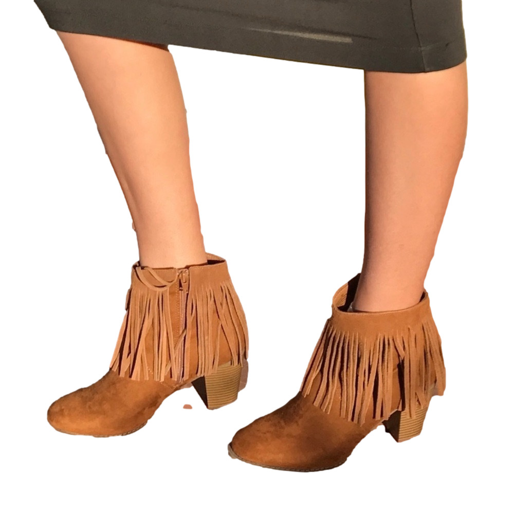 Mossimo fringe tassels size 8 heeled ankle boots zip faux suede western boho